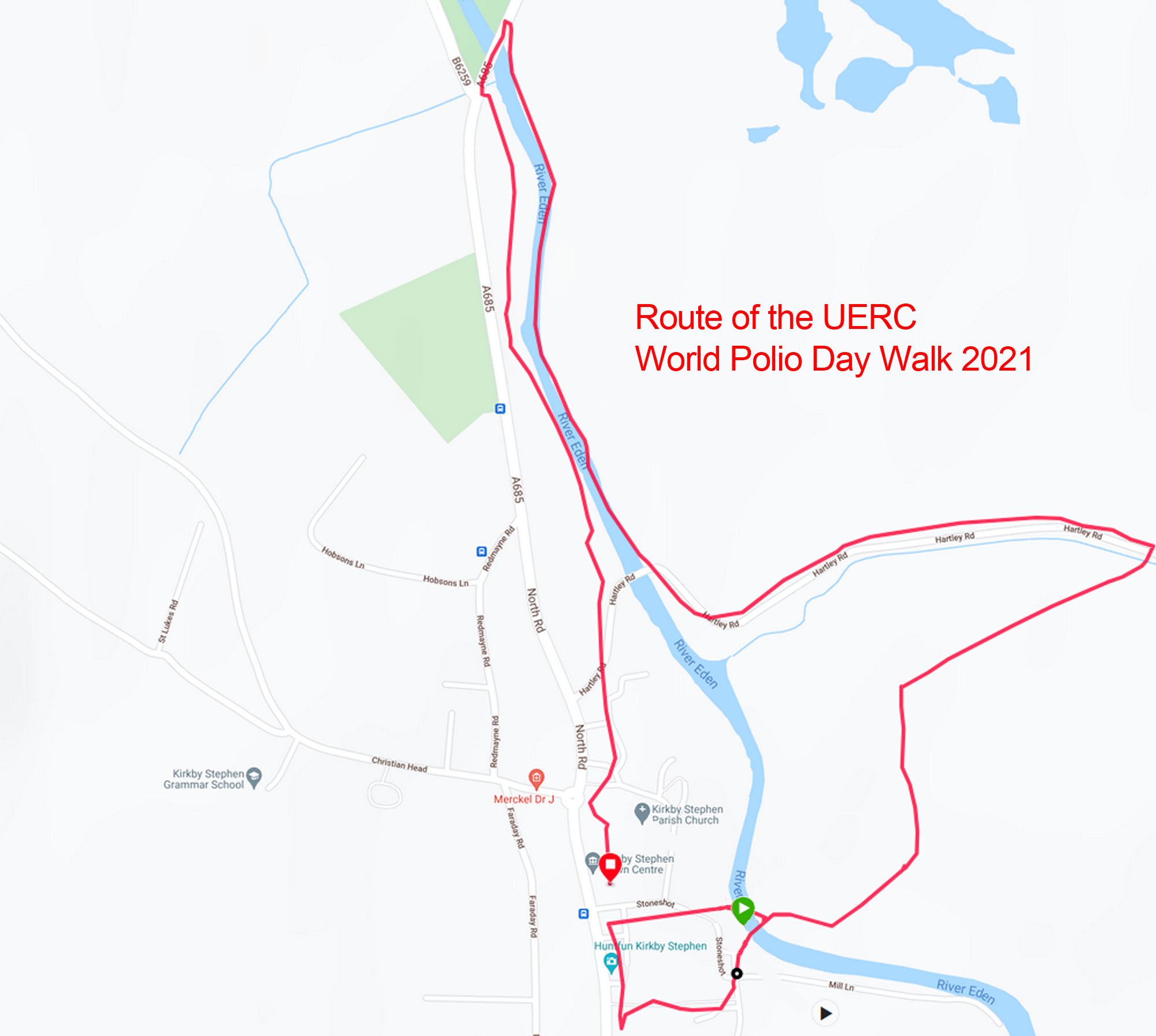 route of uerc world polio day walk 2021