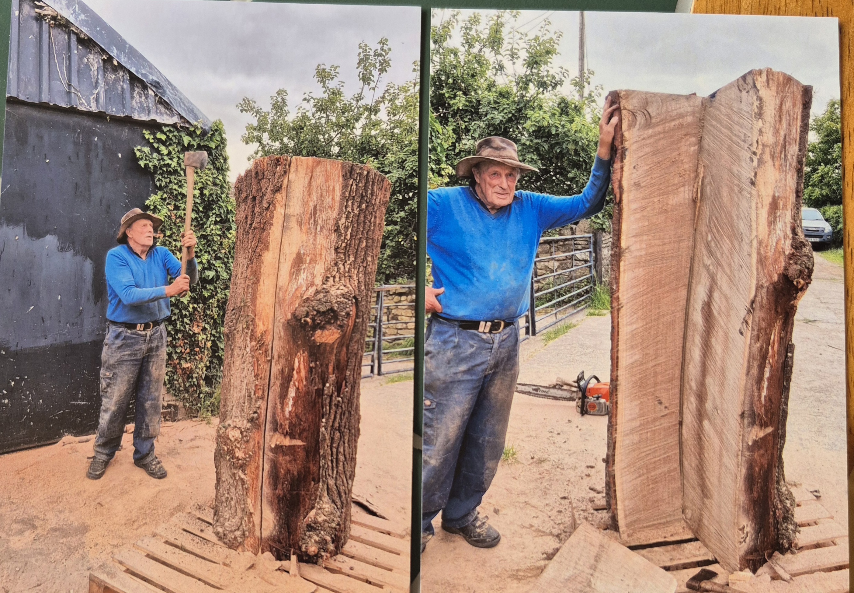 Upper Eden Rotary member hand-hewing a log for a new bench 2026
