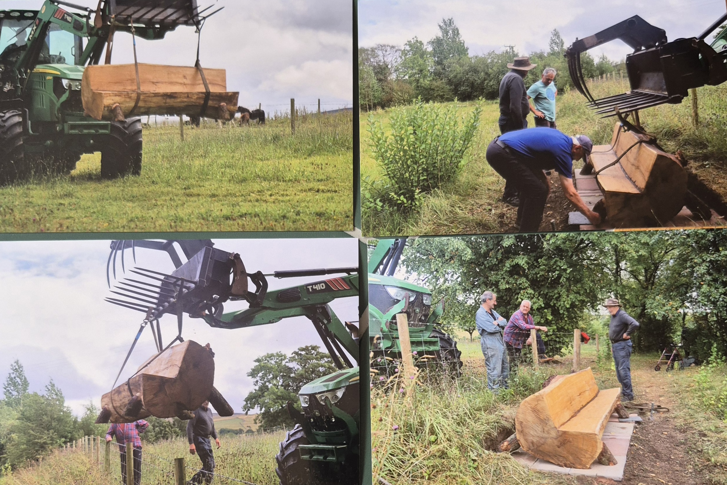 Upper Eden Rotary new oak bench being lifted into place by tractor 2026